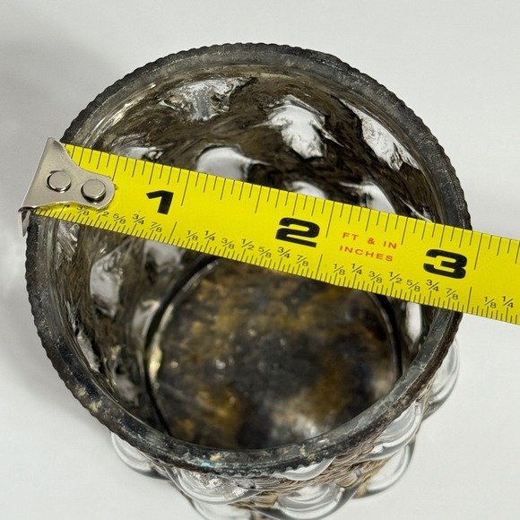 Ornate Art Deco Style Glass Vase with Metal Overlay Embossed Geometric Pattern - Picture 5 of 5